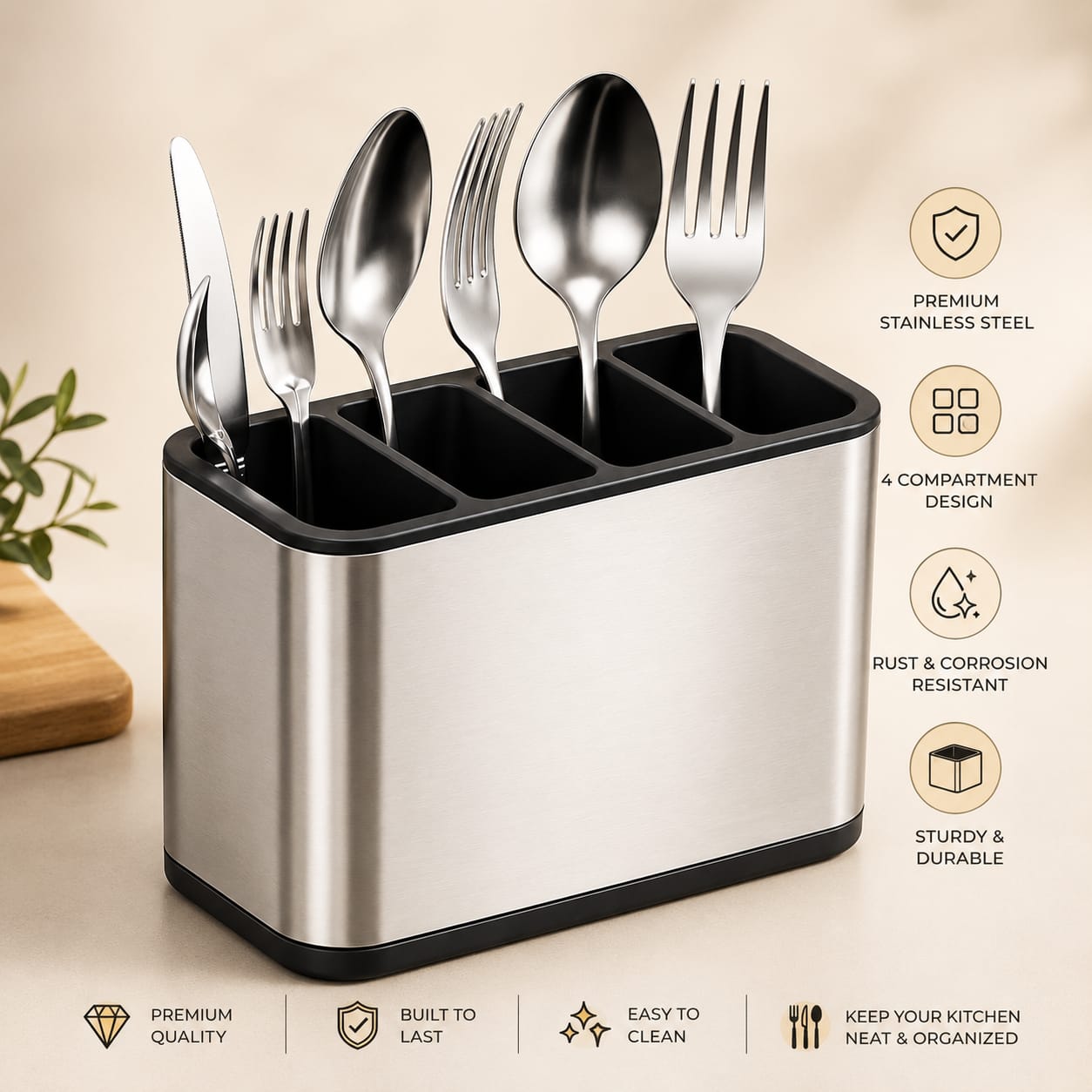 Stainless Steel Cutlery Bucket