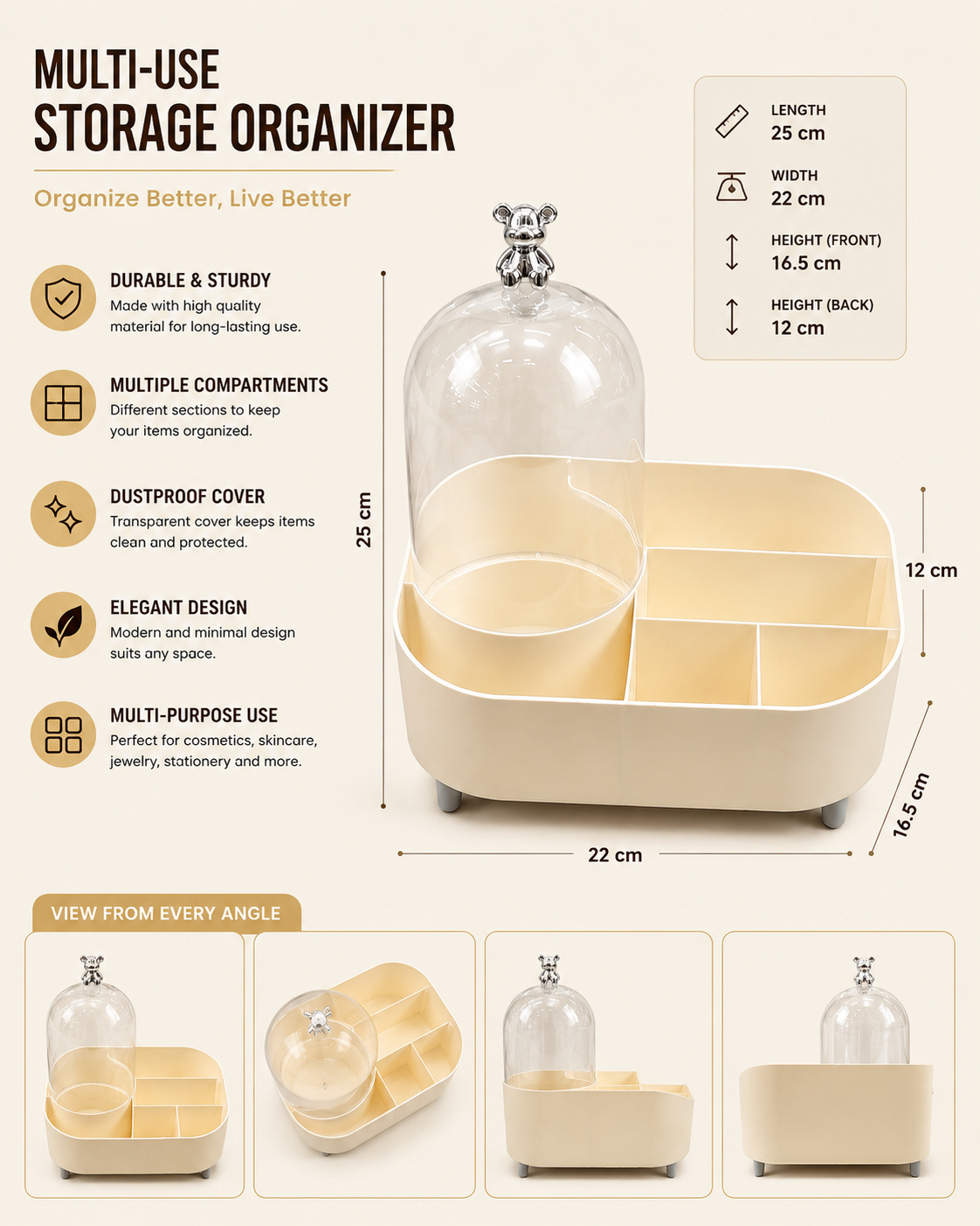Multi-Purpose Storage Organizer Box with Dustproof Cover