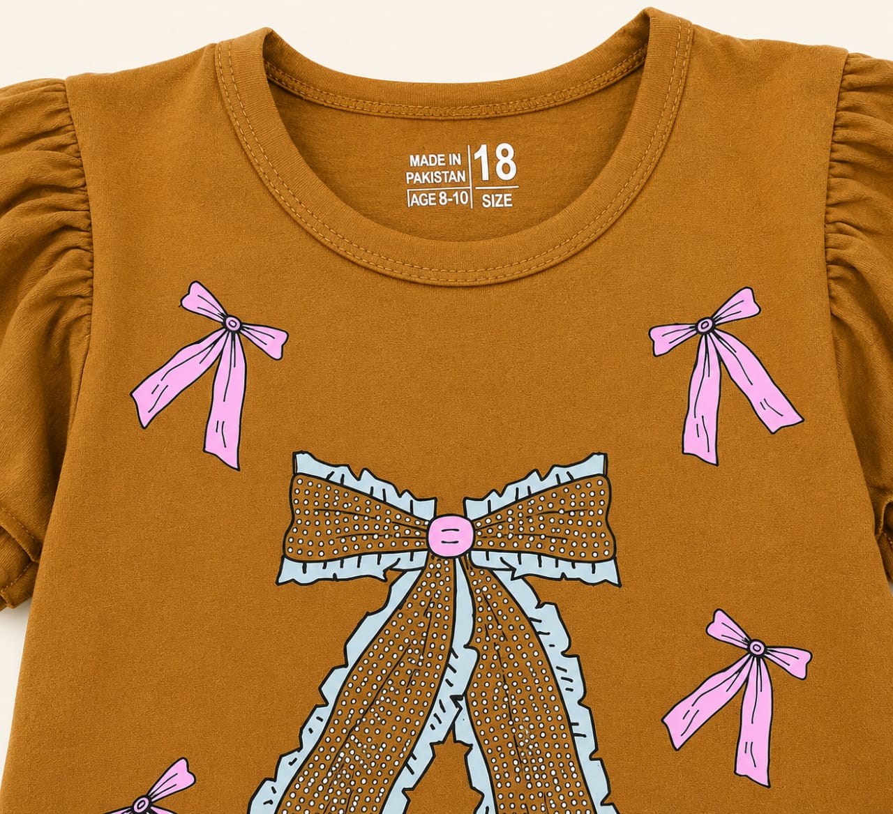 Girls Bow Print Flutter Sleeve T-Shirt