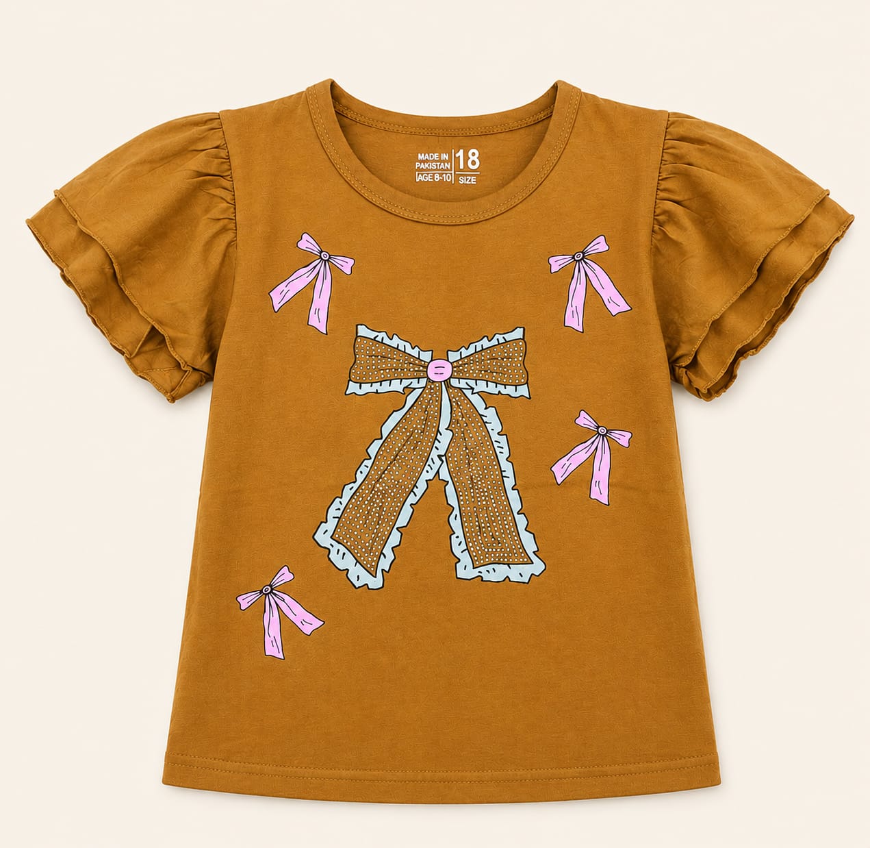 Girls Bow Print Flutter Sleeve T-Shirt