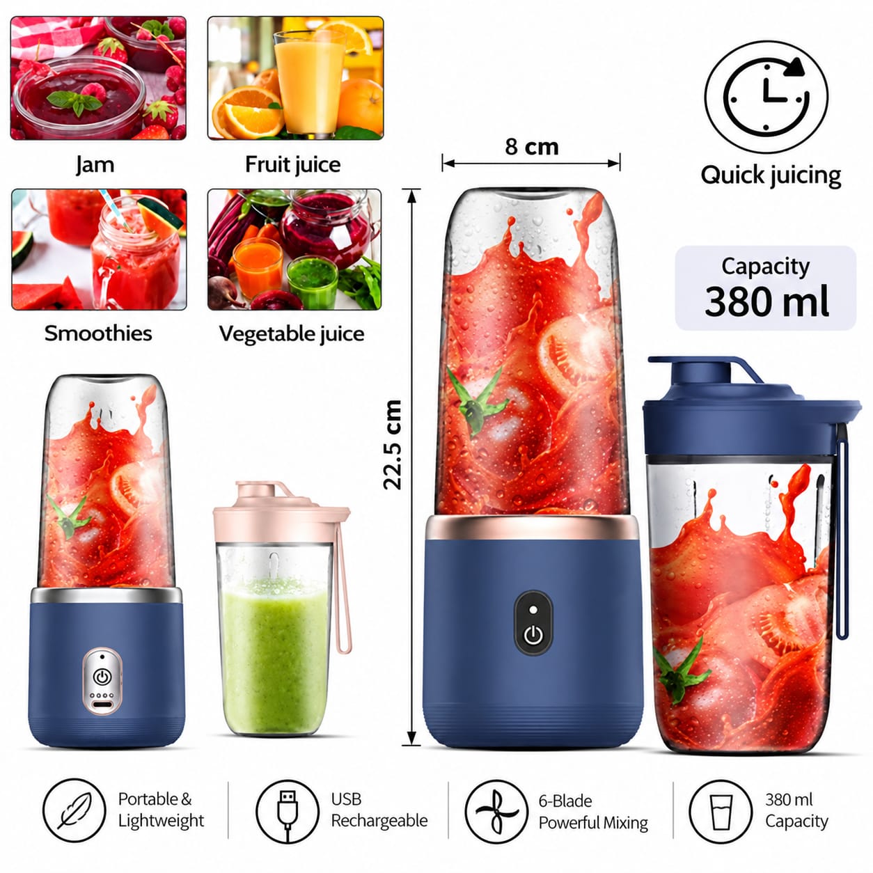Portable USB Rechargeable Blender | Mini Juicer & Smoothie Maker