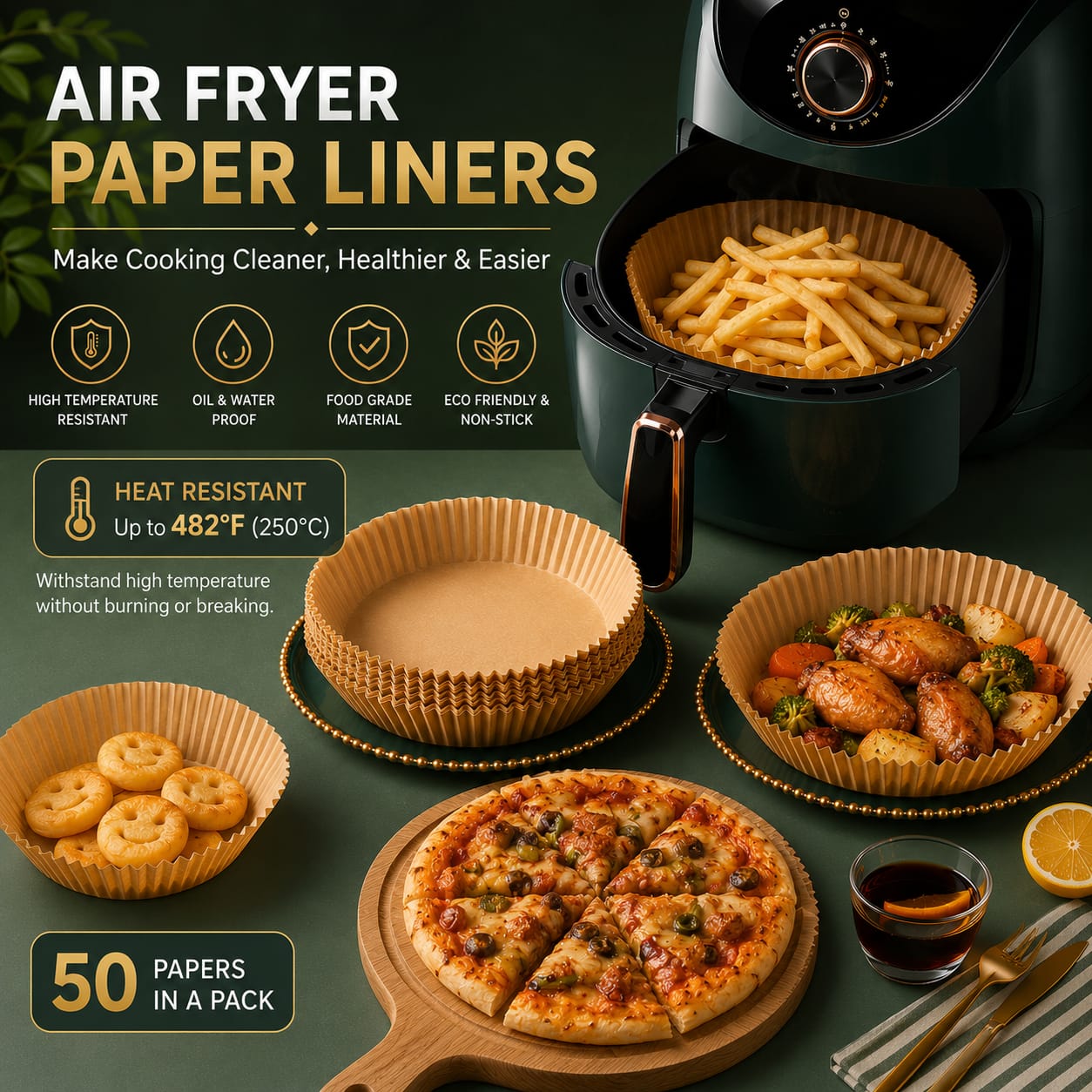Air Fryer Paper Liners – 50 Pcs | Non-Stick & Heat Resistant