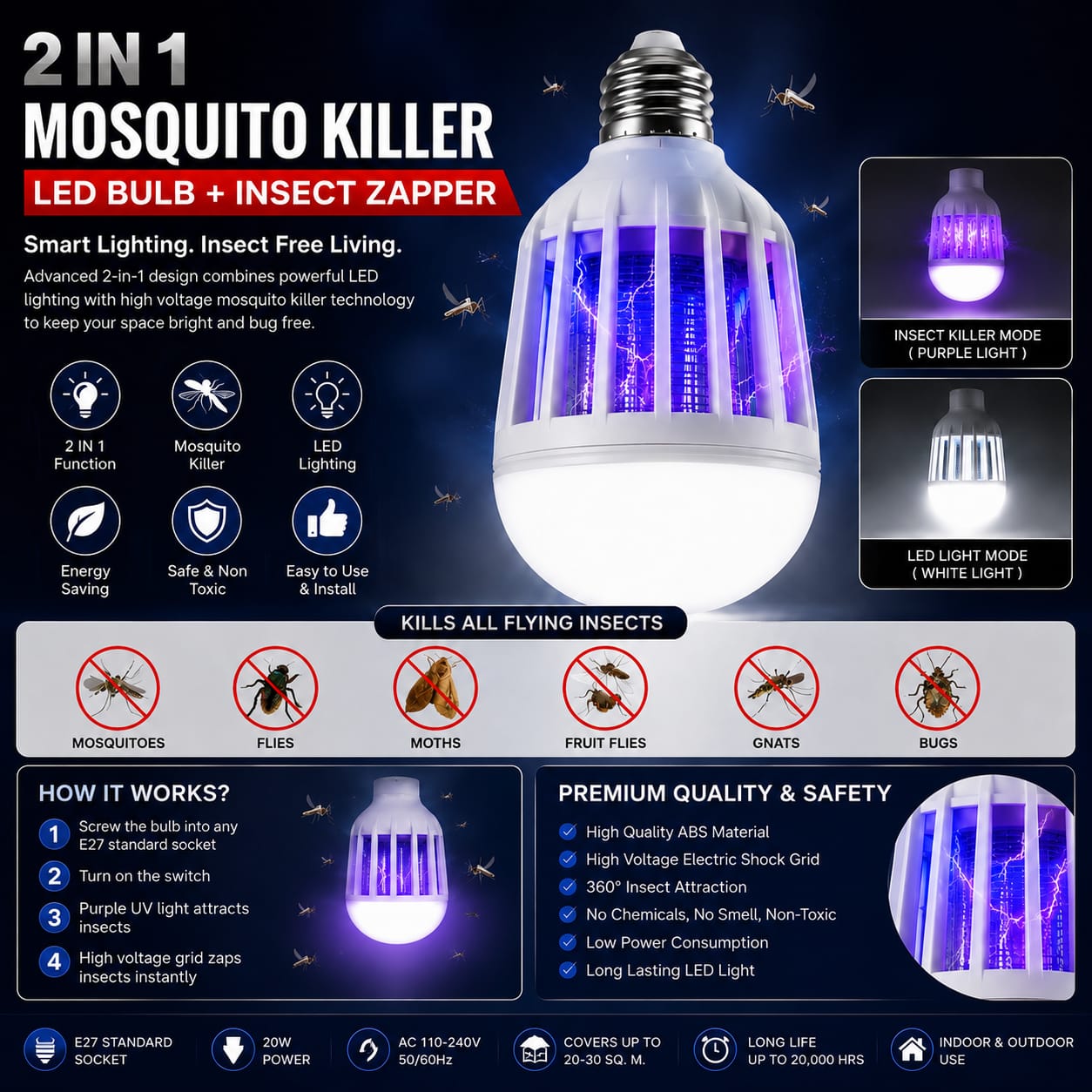 2-in-1 Mosquito Killer LED Bulb – UV