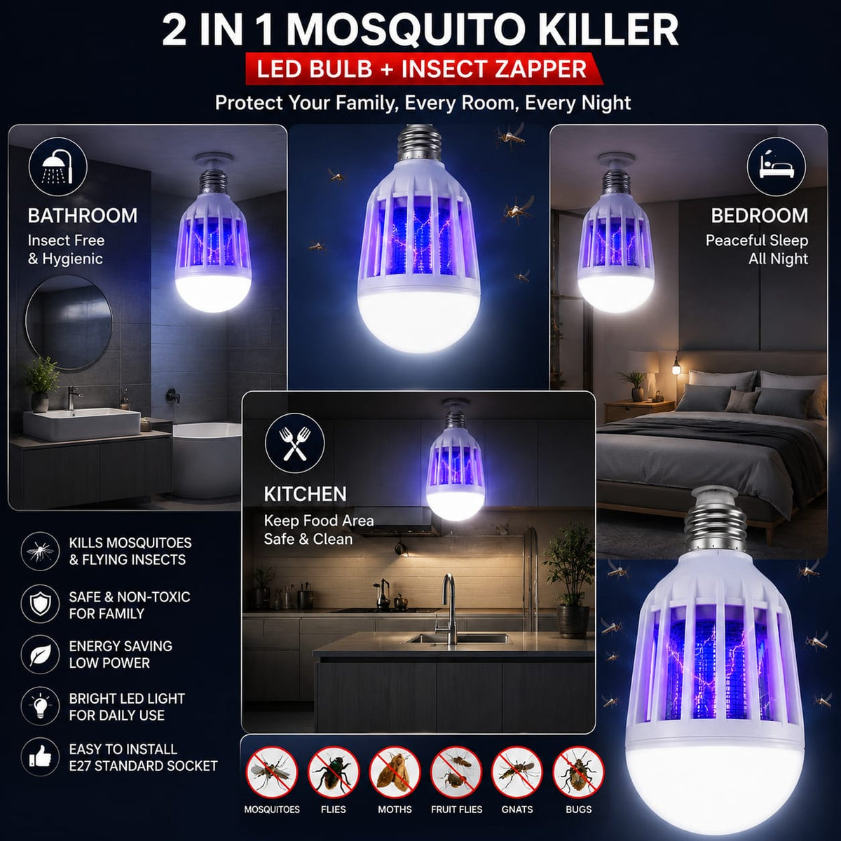 2-in-1 Mosquito Killer LED Bulb – UV