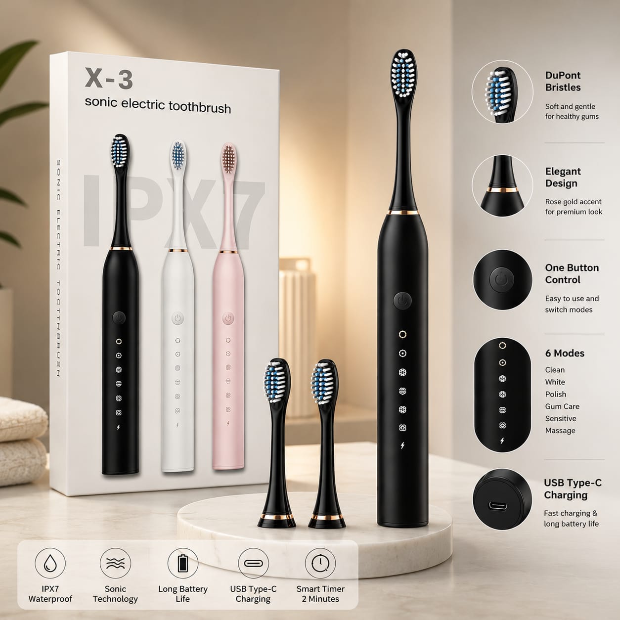 X-3 Sonic Electric Toothbrush