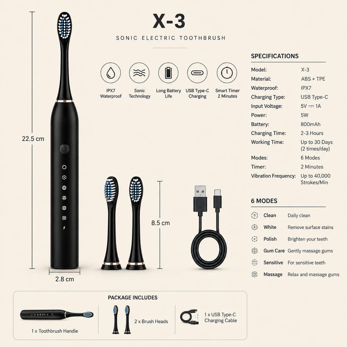 X-3 Sonic Electric Toothbrush