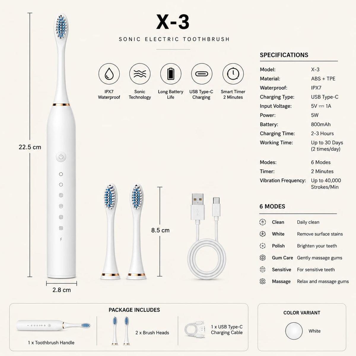 X-3 Sonic Electric Toothbrush