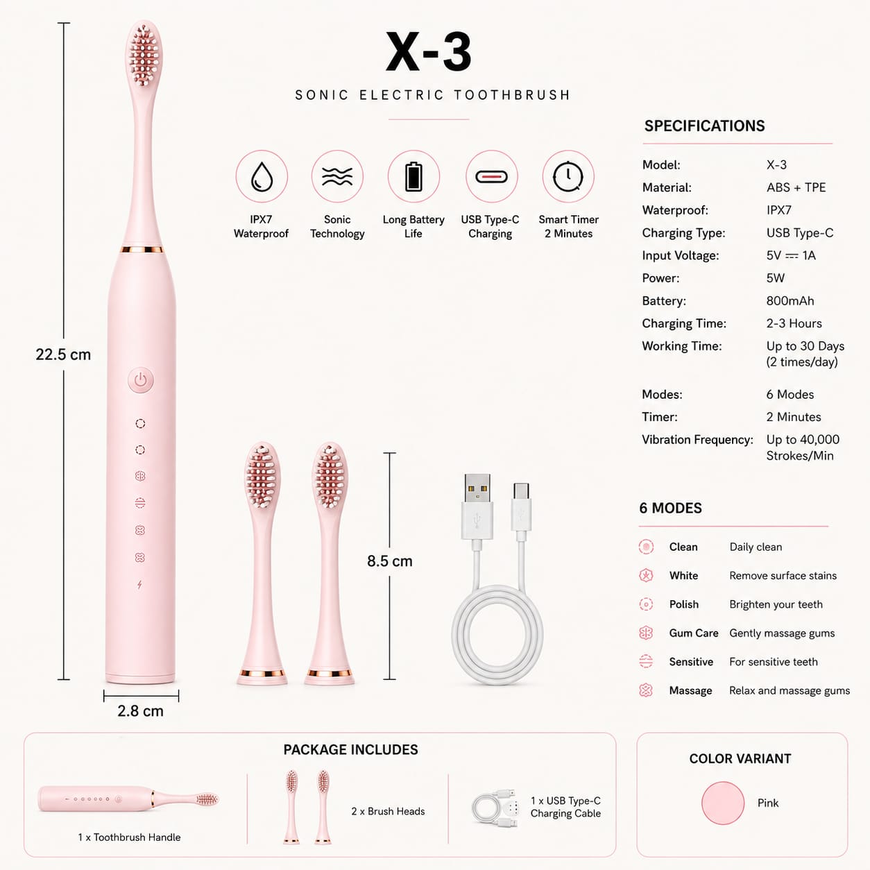 X-3 Sonic Electric Toothbrush